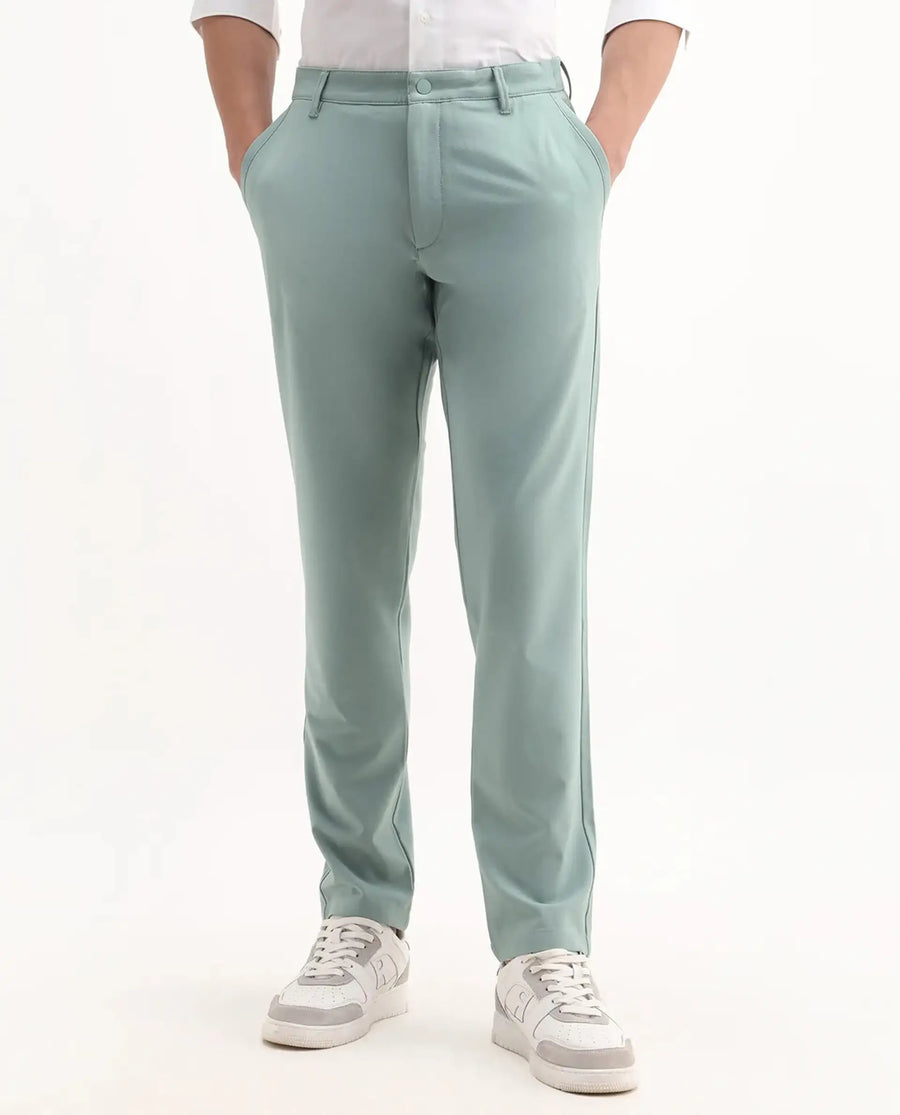 Rare Rabbit Men's Driver-Aw25 Pastel Green Polyester Blend Plain Regular Fit Trouser
