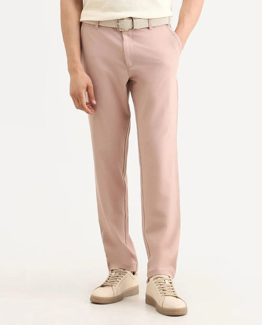 Rare Rabbit Men's Driver-Ss26 Dusky Peach Polyester Blend Fabric Regular Fit Plain Trouser