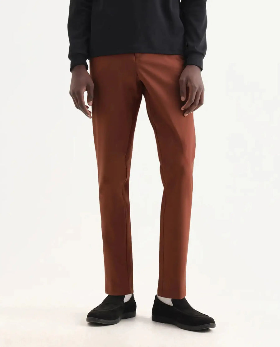 Rare Rabbit Men's Drivers Dark Rust Polyester Blend Plain Regular Fit Trouser