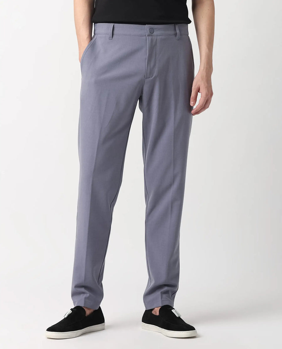 Rare Rabbit Men's Drivers Pastel Purple Polyester Blend Plain Regular Fit Trouser