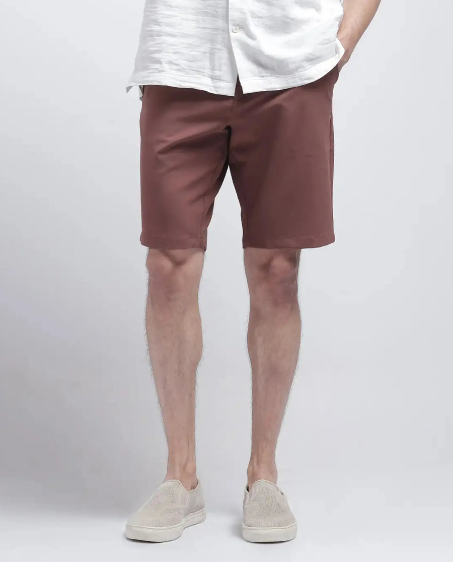 Rare Rabbit Men's Drivo Dusky Rust Polyester Blend Plain Regular Fit Shorts