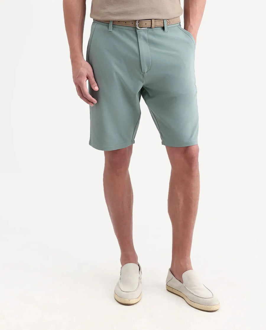 Rare Rabbit Men's Drivo-Ss26 Dusky Green Polyester Blend Fabric Regular Fit Plain Shorts
