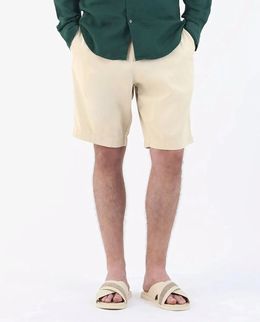 Rare Rabbit Men's Edam Beige Linen Blend Plain Relaxed Fit Shorts