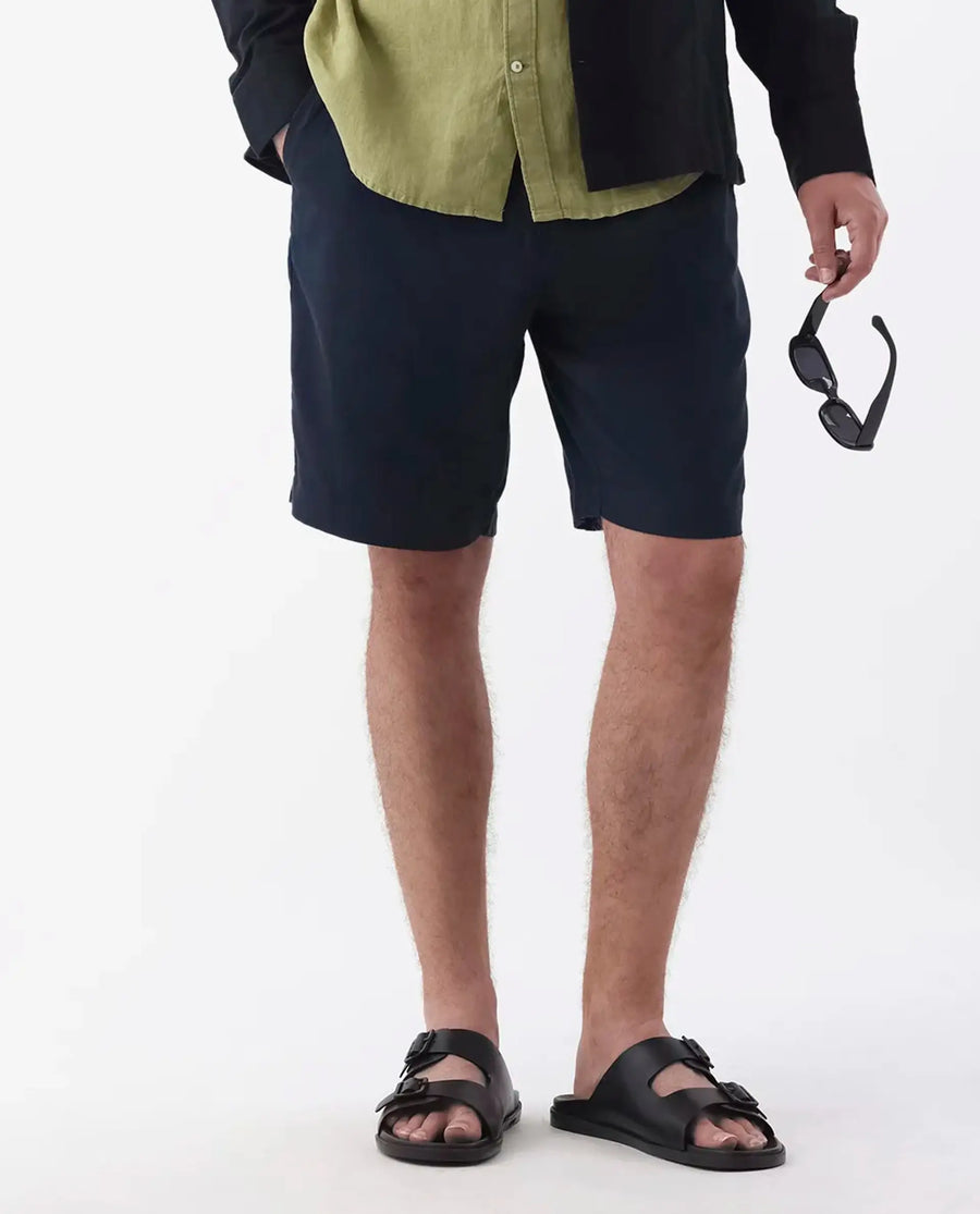 Rare Rabbit Men's Edam Navy Linen Blend Plain Relaxed Fit Shorts
