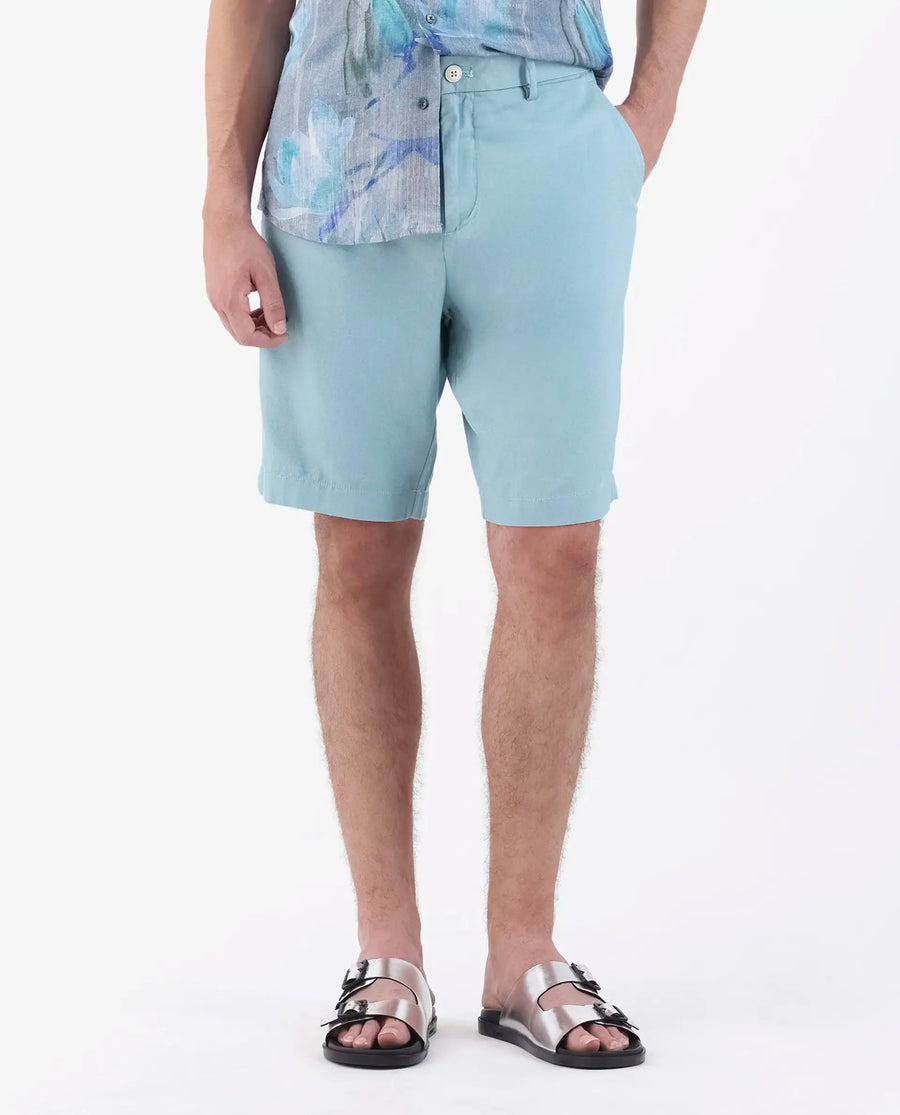 Rare Rabbit Men's Edam Turq Linen Blend Plain Relaxed Fit Shorts