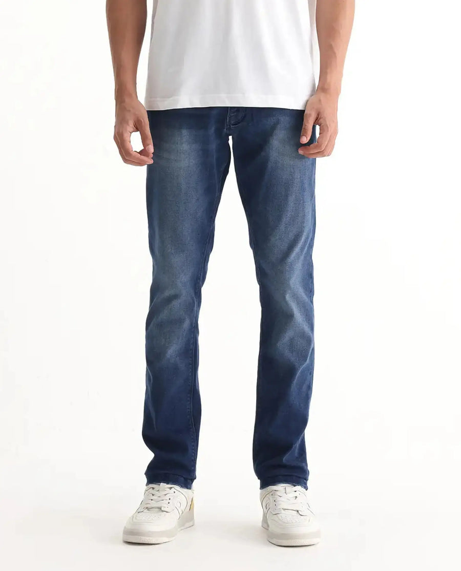 Rare Rabbit Men's Emilem Light Blue Cotton Blend Plain Hawk Slim Fit Jeans