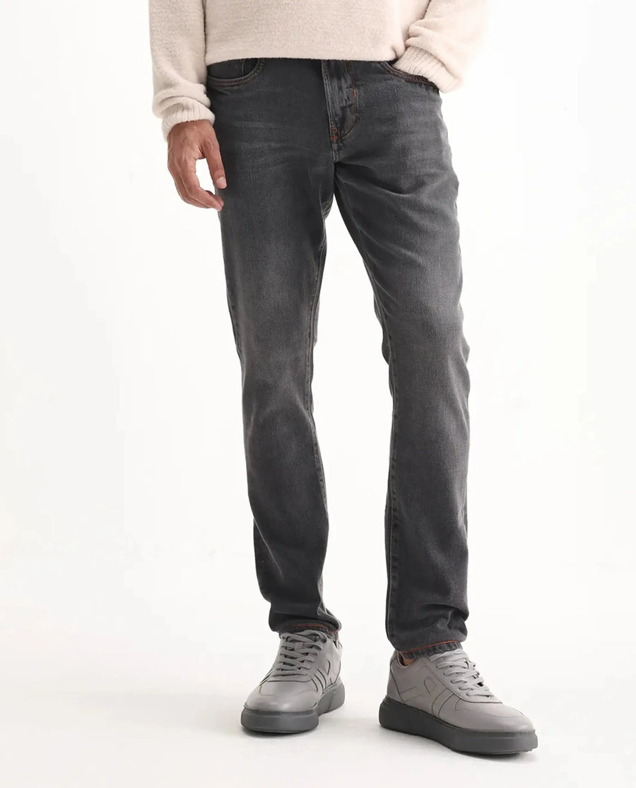 Rare Rabbit Men's Ermis Grey Cotton Blend Plain Hawk Slim Fit Jeans