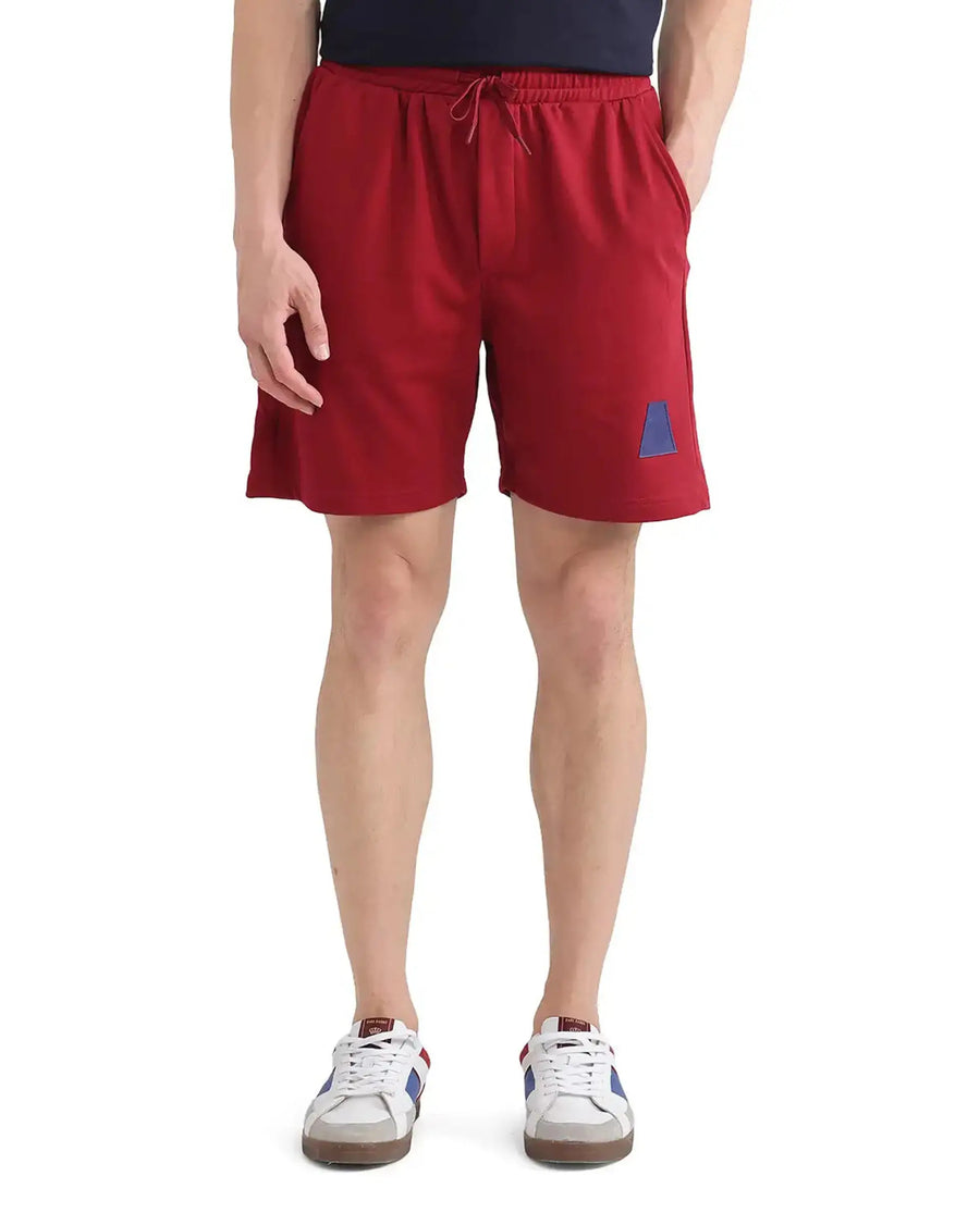 Rare Rabbit Men's Exclaim-B Red Cotton Graphic Print Oversized Fit Shorts