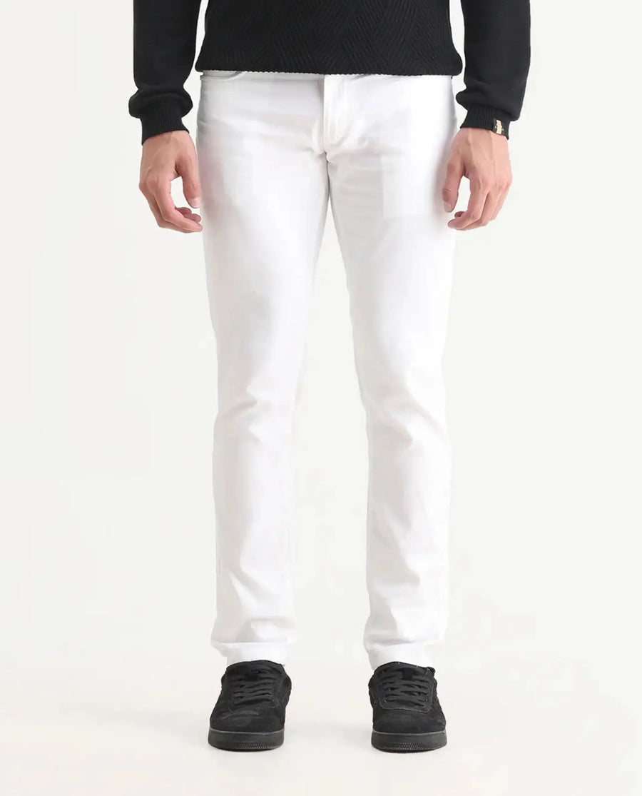 Rare Rabbit Men's Expore White Linen Blend Plain Regular Fit Trouser