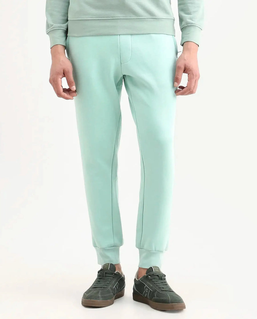 Rare Rabbit Men's Faroe Light Green Cotton Plain Regular Fit Joggers