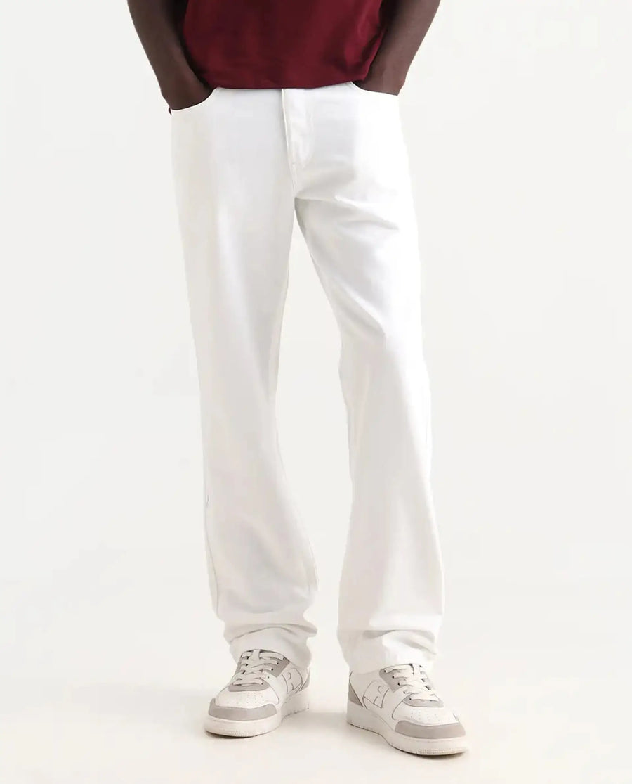 Rare Rabbit Men's Frost White Cotton Plain Morris Regular Fit Jeans