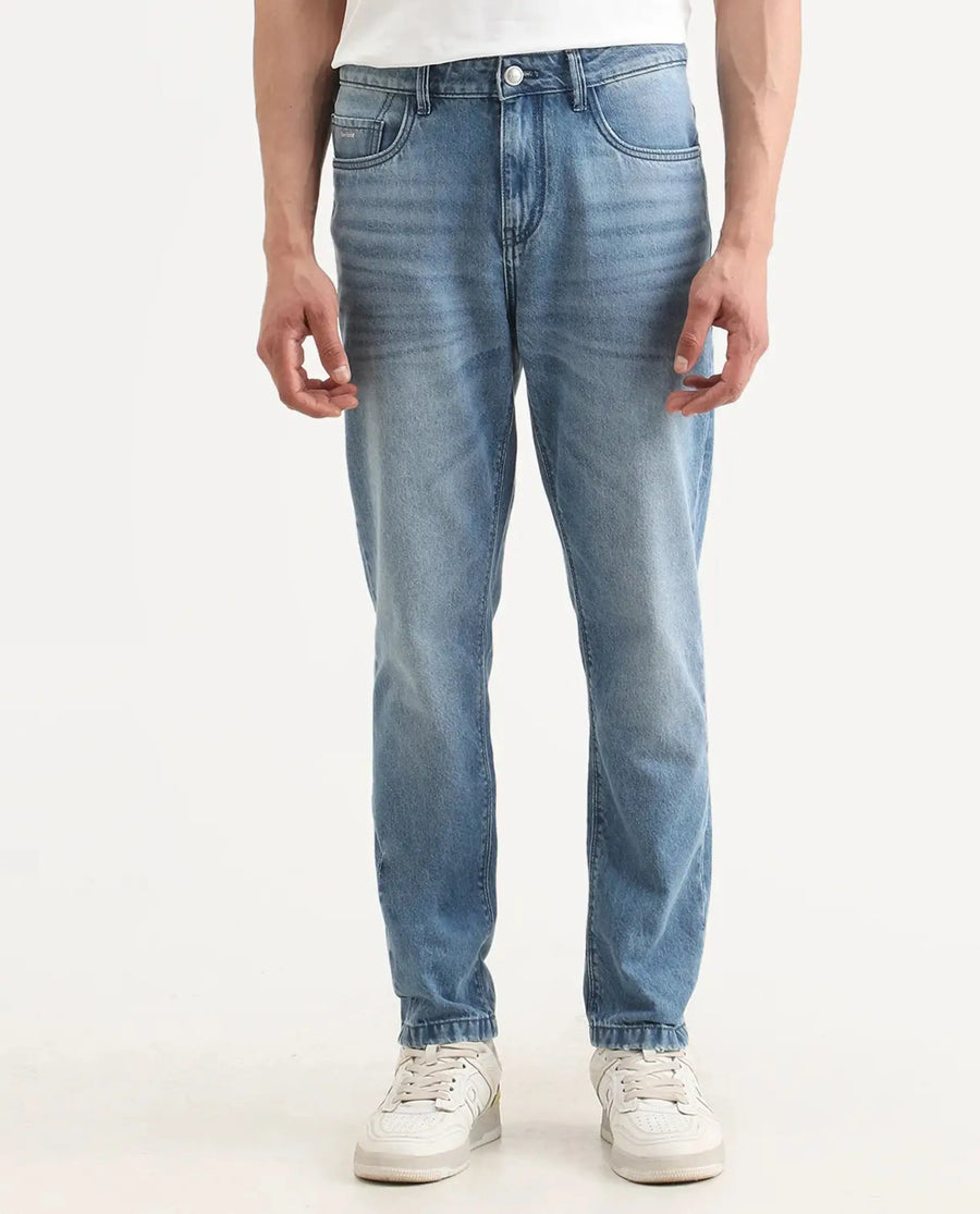 Rare Rabbit Men's Fynn Light Blue Cotton Fabric Kurt Carrot Plain Jeans