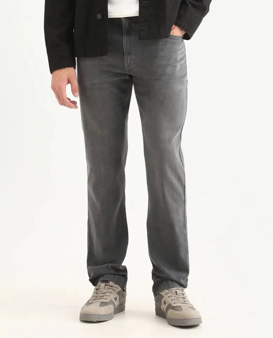Rare Rabbit Men's Fyod 26 Dark Grey Cotton Blend Fabric Morris Regular Fit Plain Jeans