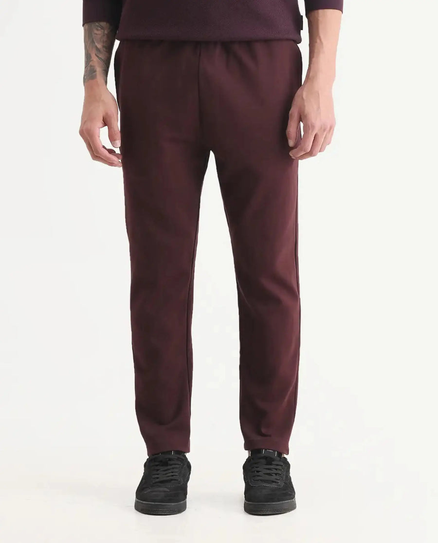 Rare Rabbit Men's Garon-B Dark Maroon Cotton Blend Fabric Regular Fit Plain Track Pant