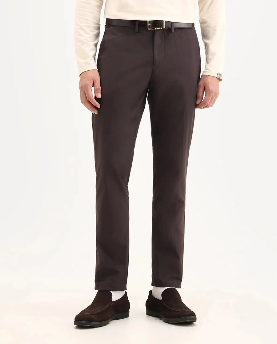 Rare Rabbit Men's Harlow Brown Cotton Plain Regular Fit Trouser