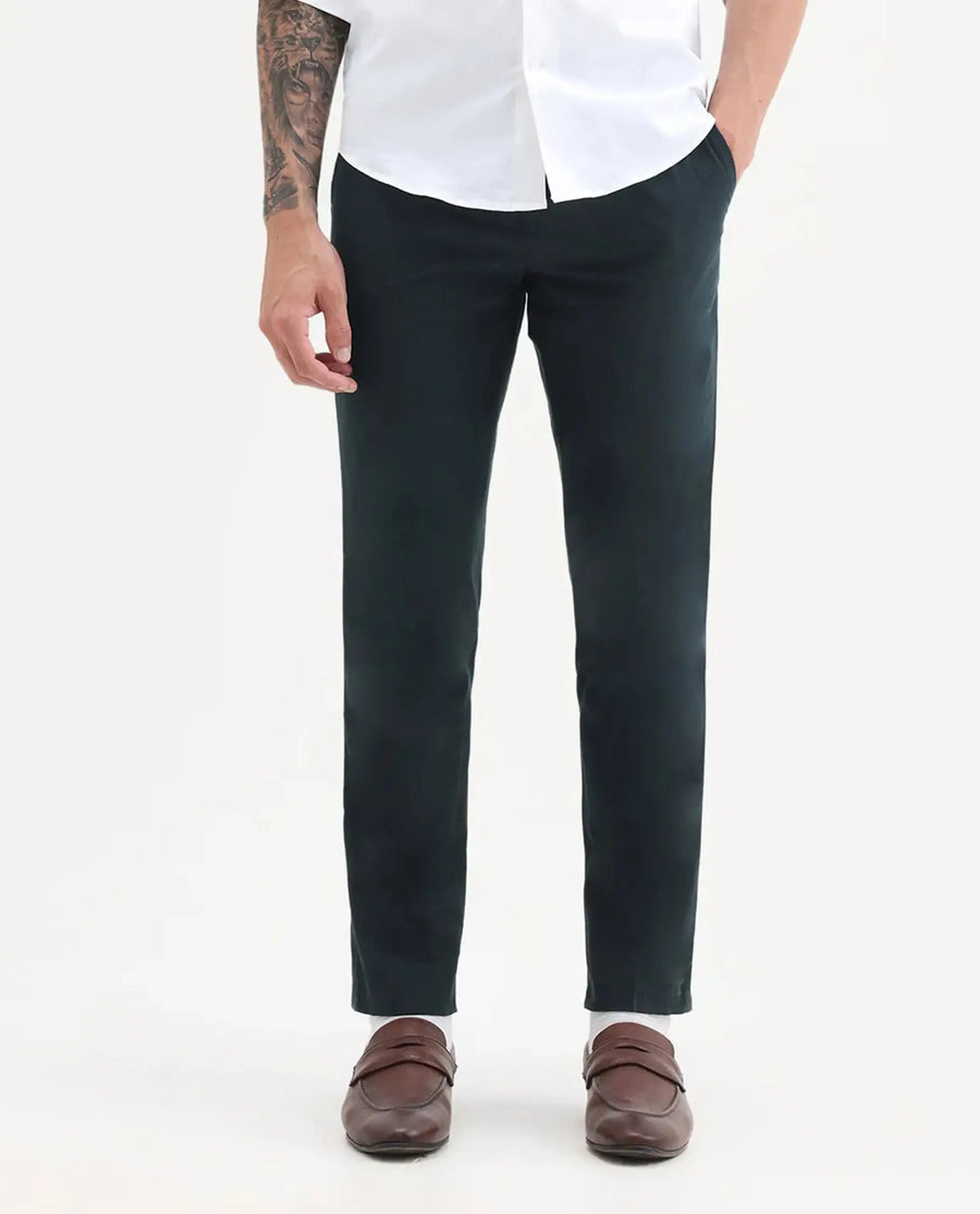 Rare Rabbit Men's Harlow Navy Cotton Plain Regular Fit Trouser