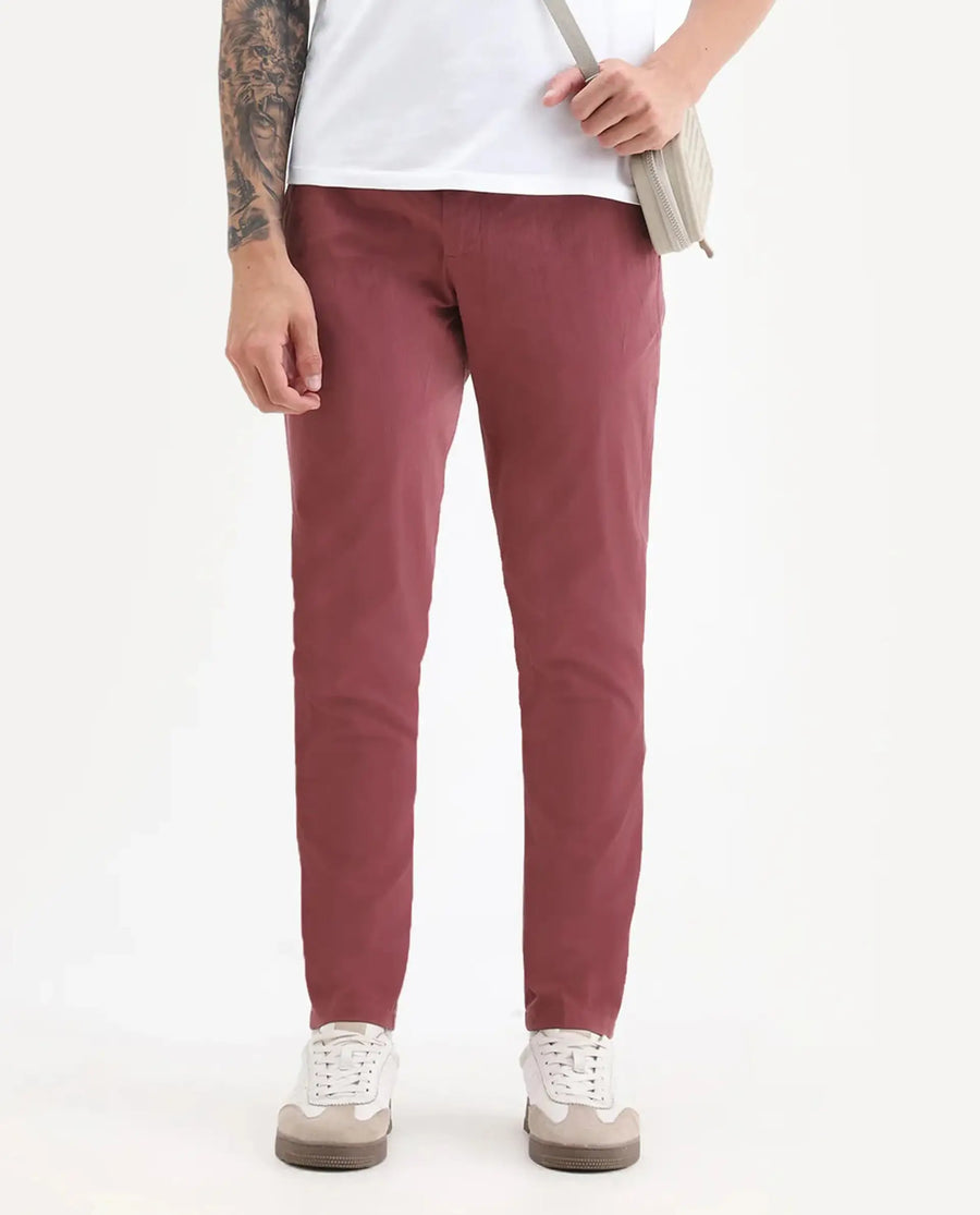Rare Rabbit Men's Harlow Red Cotton Plain Regular Fit Trouser
