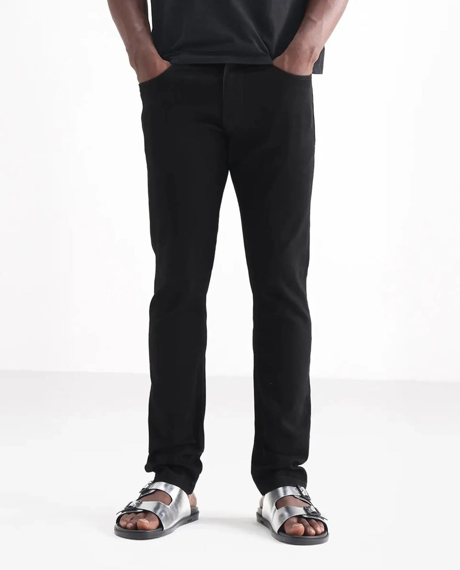 Rare Rabbit Men's Hawkins Black Cotton Plain Hawk Slim Fit Jeans