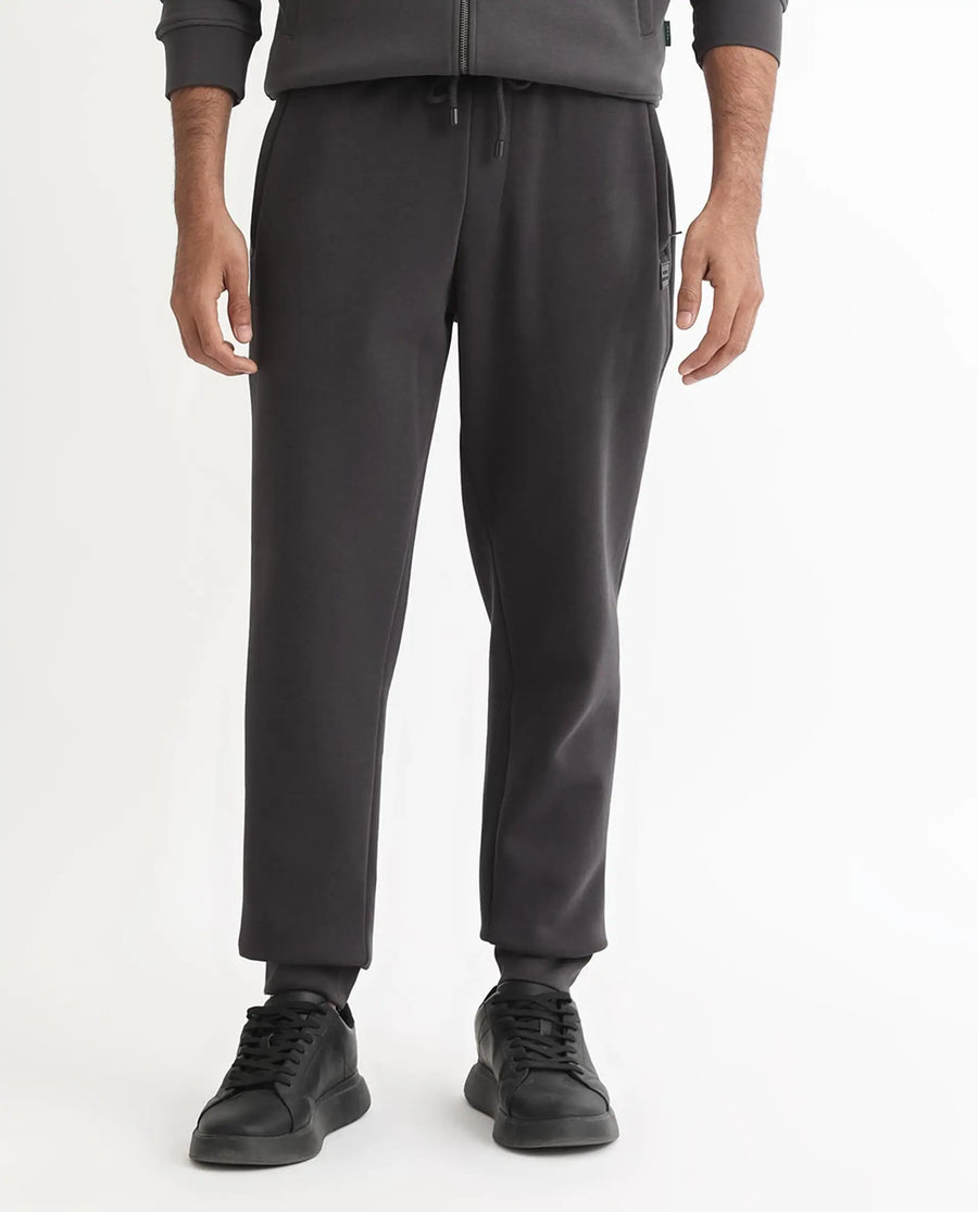 Rare Rabbit Men's Helna Dark Grey Cotton Plain Regular Fit Joggers