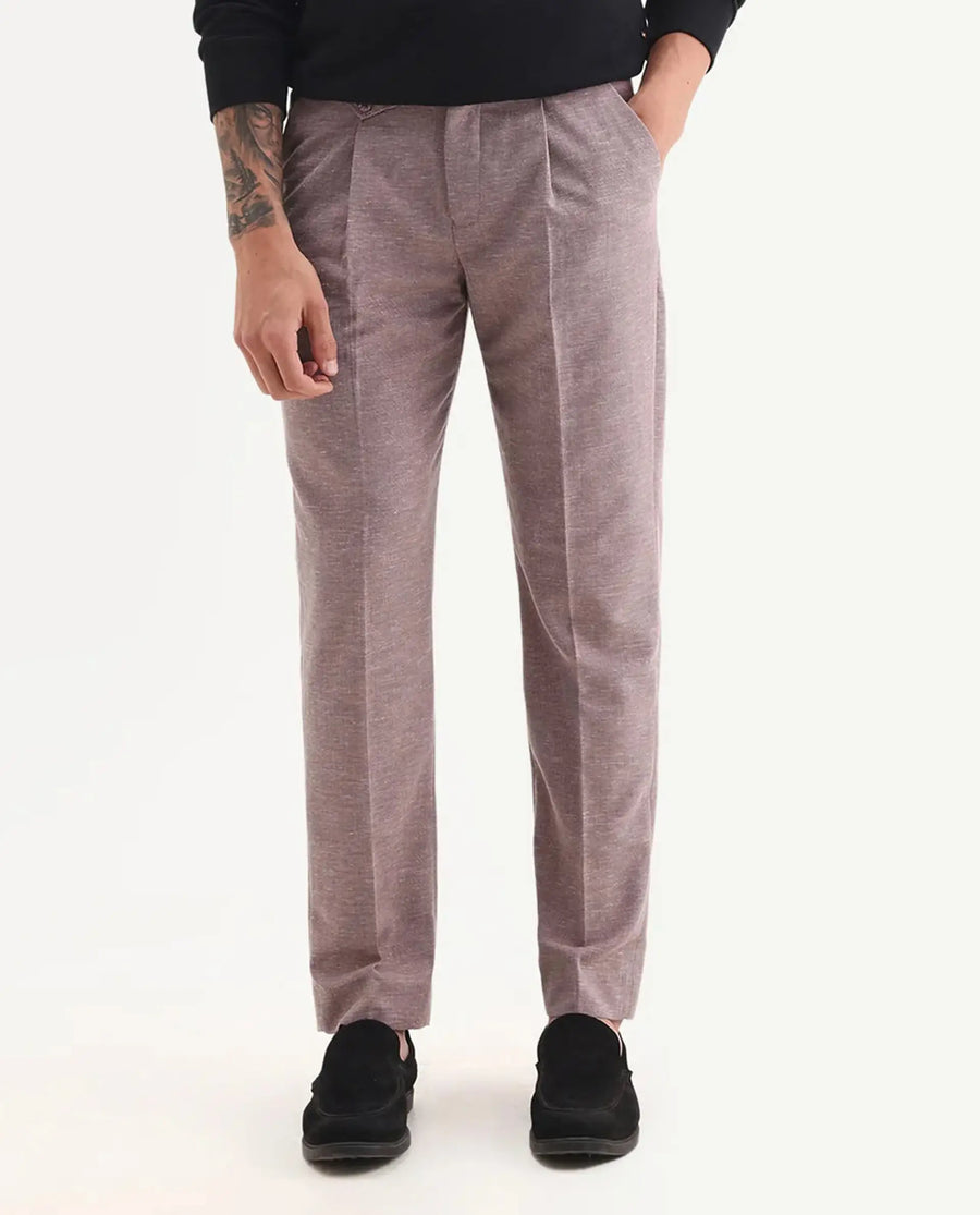 Rare Rabbit Men's Hobbs Dark Purple Cotton Checked Print Regular Fit Trouser