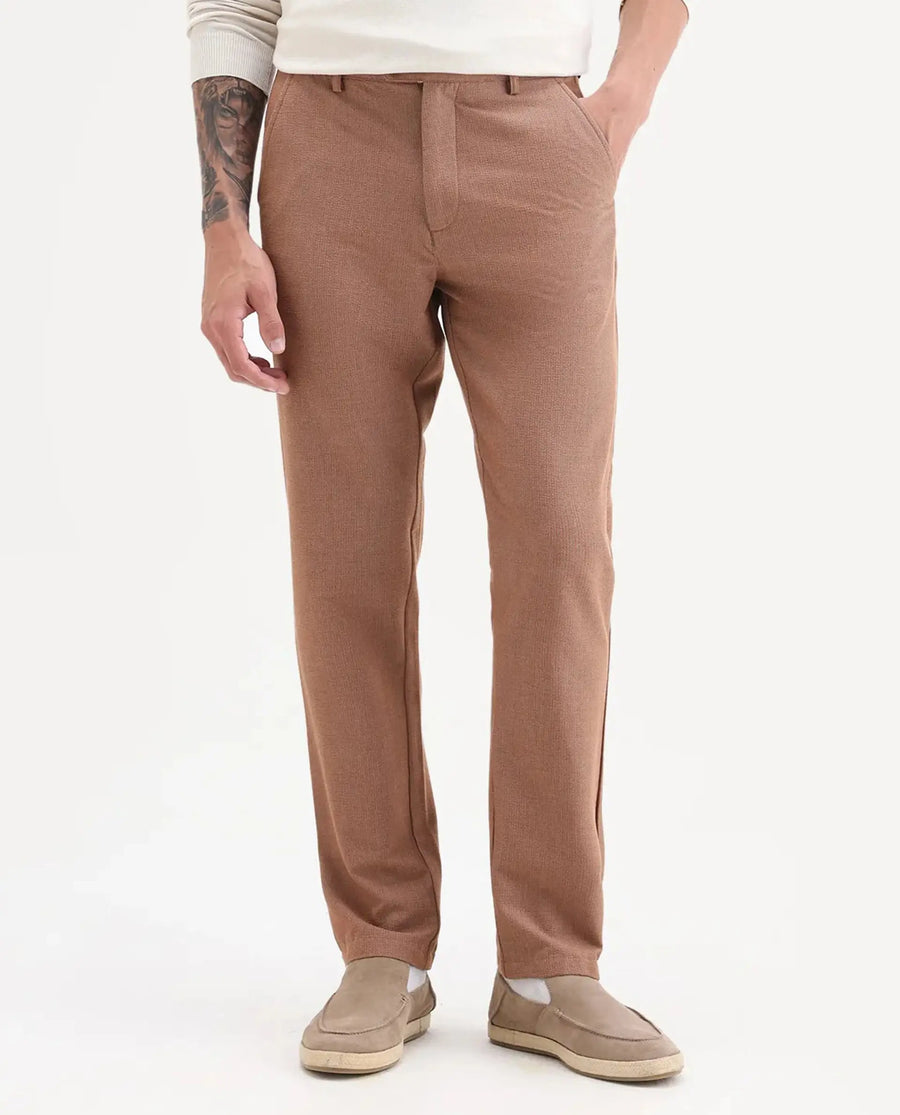 Rare Rabbit Men's Horon Rust Polyester Blend Plain Baggy Fit Trouser
