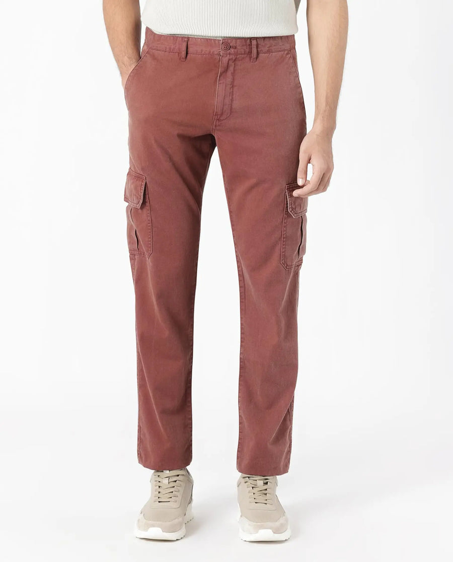 Rare Rabbit Men's Inbuil Brown Cotton Plain Regular Fit Trouser