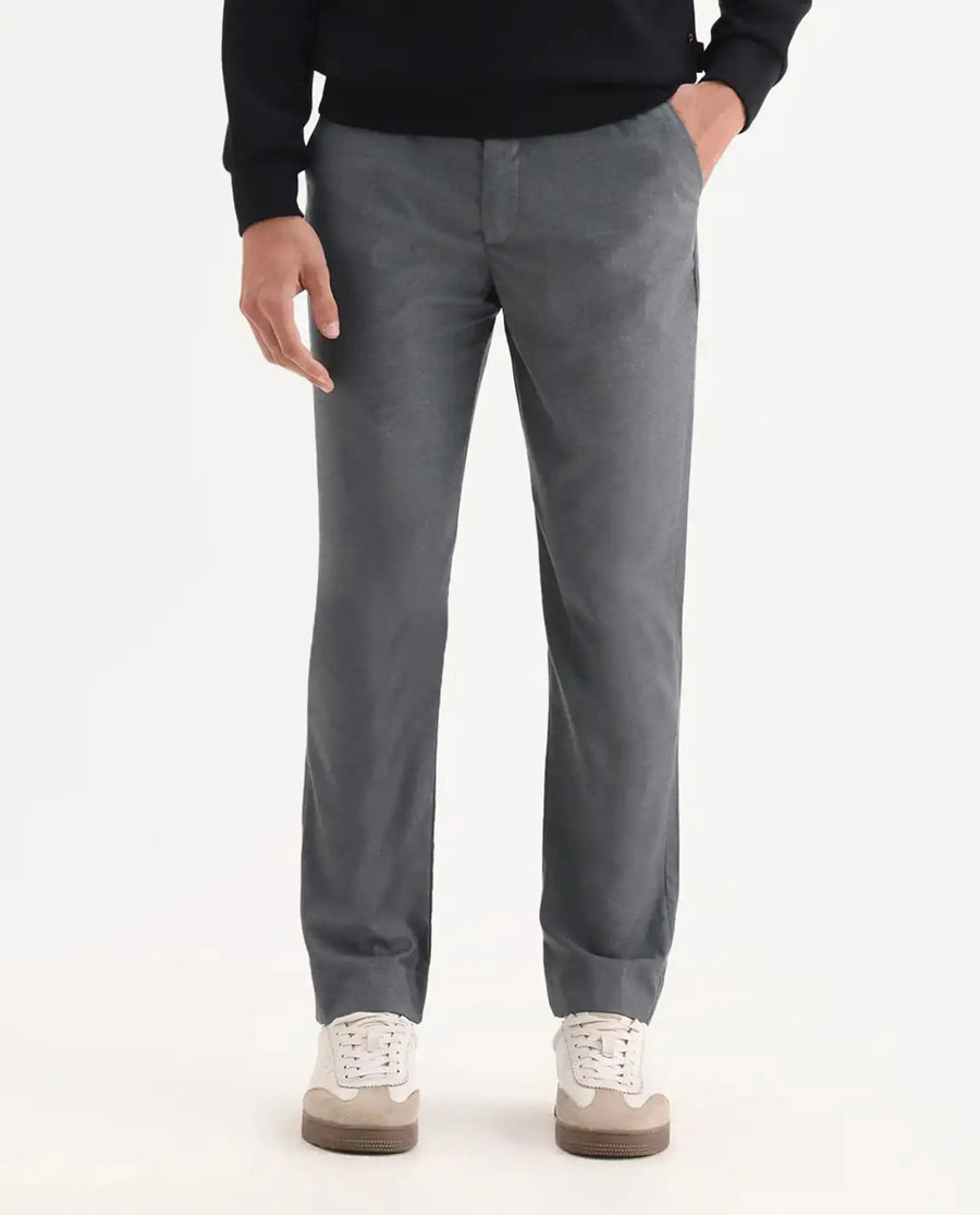 Rare Rabbit Men's Ital Grey Cotton Blend Plain Regular Fit Trouser