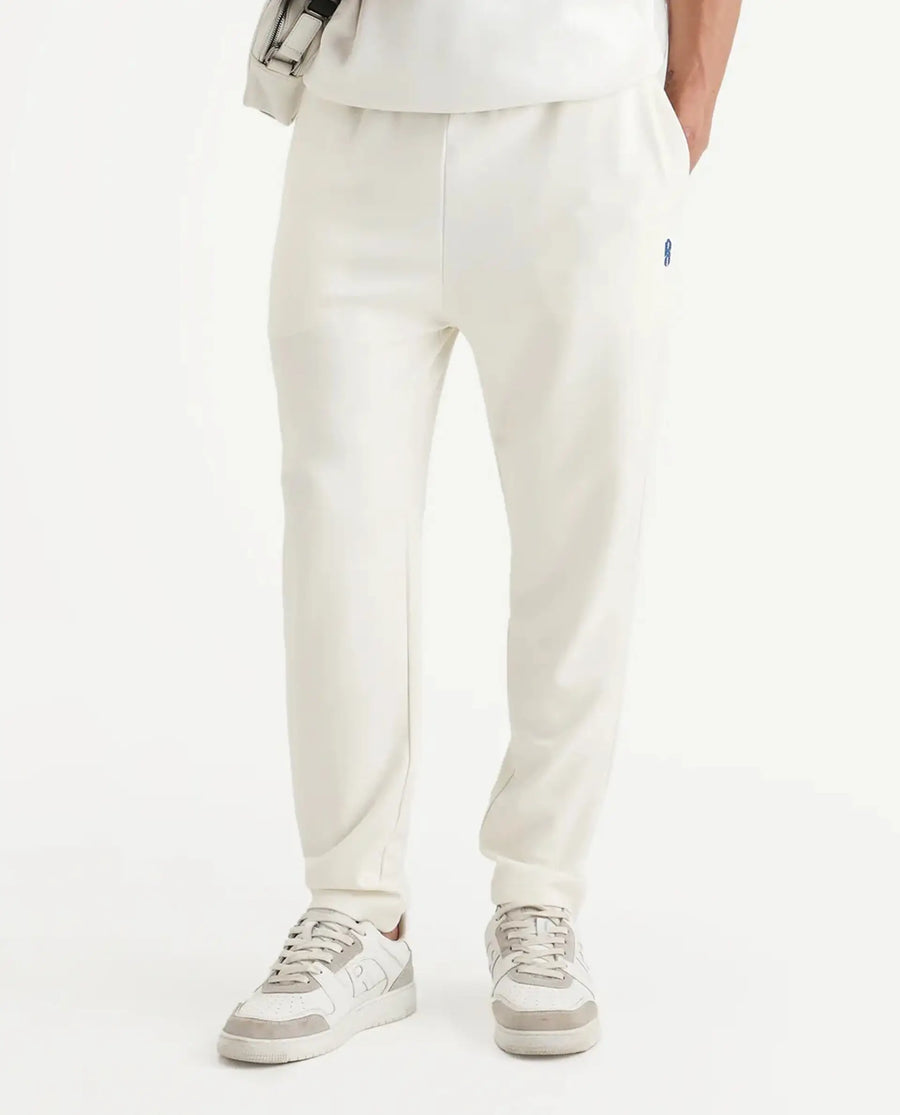 Rare Rabbit Men's Jabe-B Off White Modal Blend Fabric Regular Fit Plain Track Pant