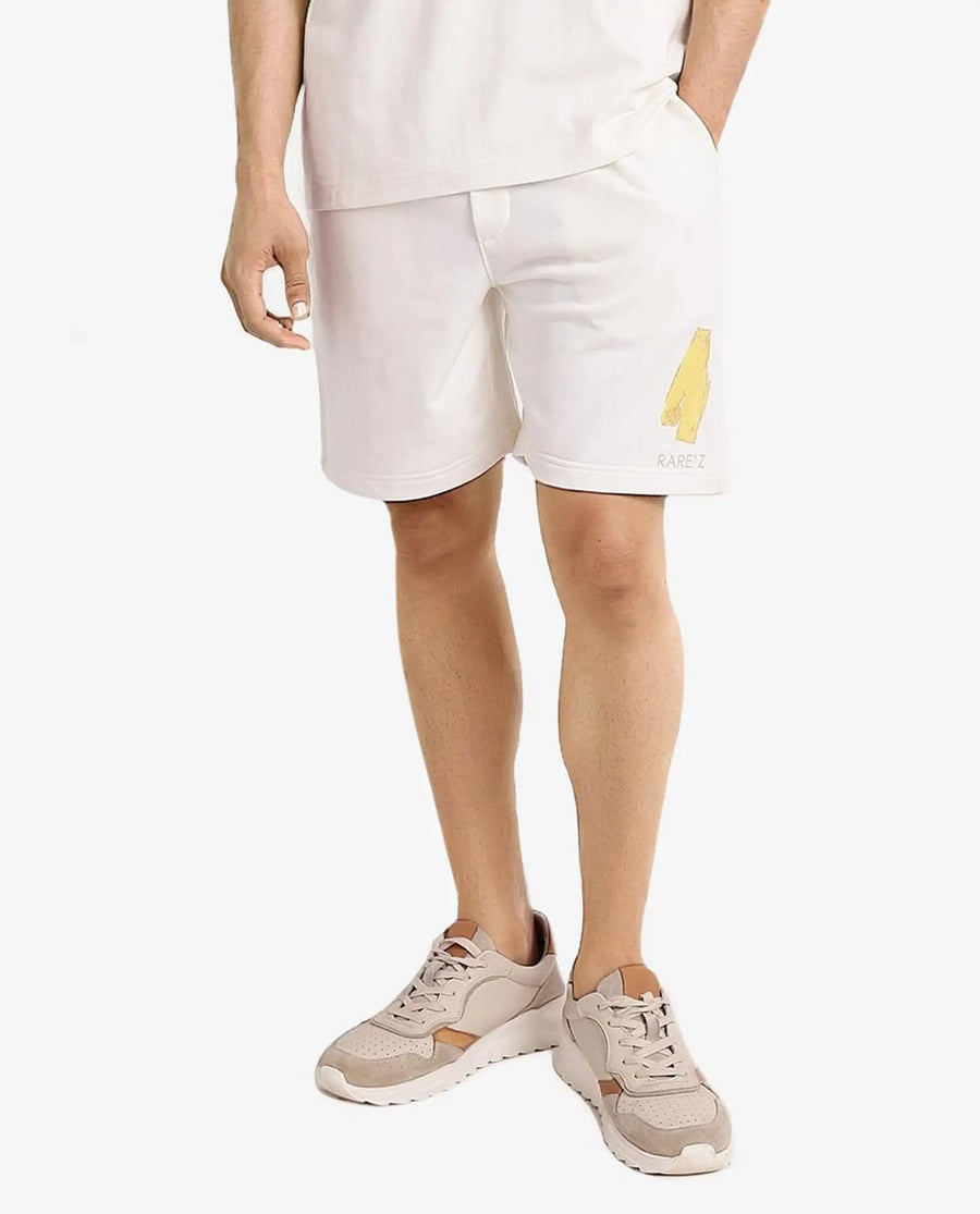 Rare Rabbit Men's Jadez-B Off White Cotton Blend Plain Oversized Fit Shorts