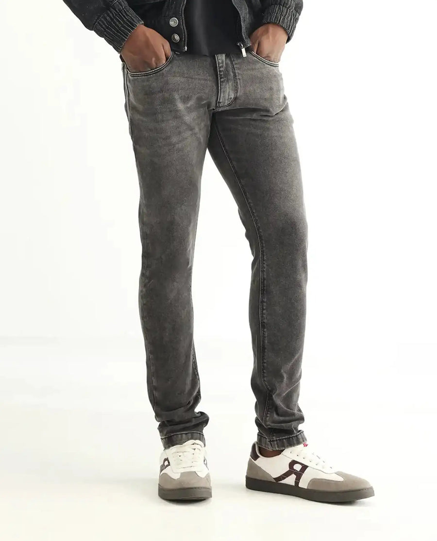 Rare Rabbit Men's Jardin Black Cotton Plain Hawk Slim Fit Jeans