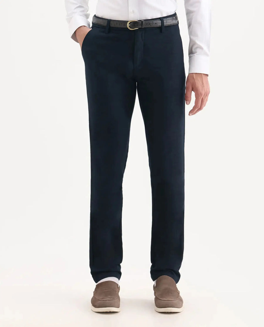 Rare Rabbit Men's Jeck Navy Cotton Fabric Regular Fit Mid Rise Jacquard Trouser