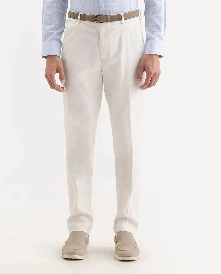 Rare Rabbit Men's Jes Off White Cotton Blend Jacquard Relaxed Fit Trouser