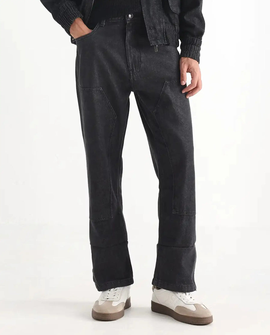 Rare Rabbit Men's Jettor Dark Grey Cotton Plain Relaxed Fit Jeans