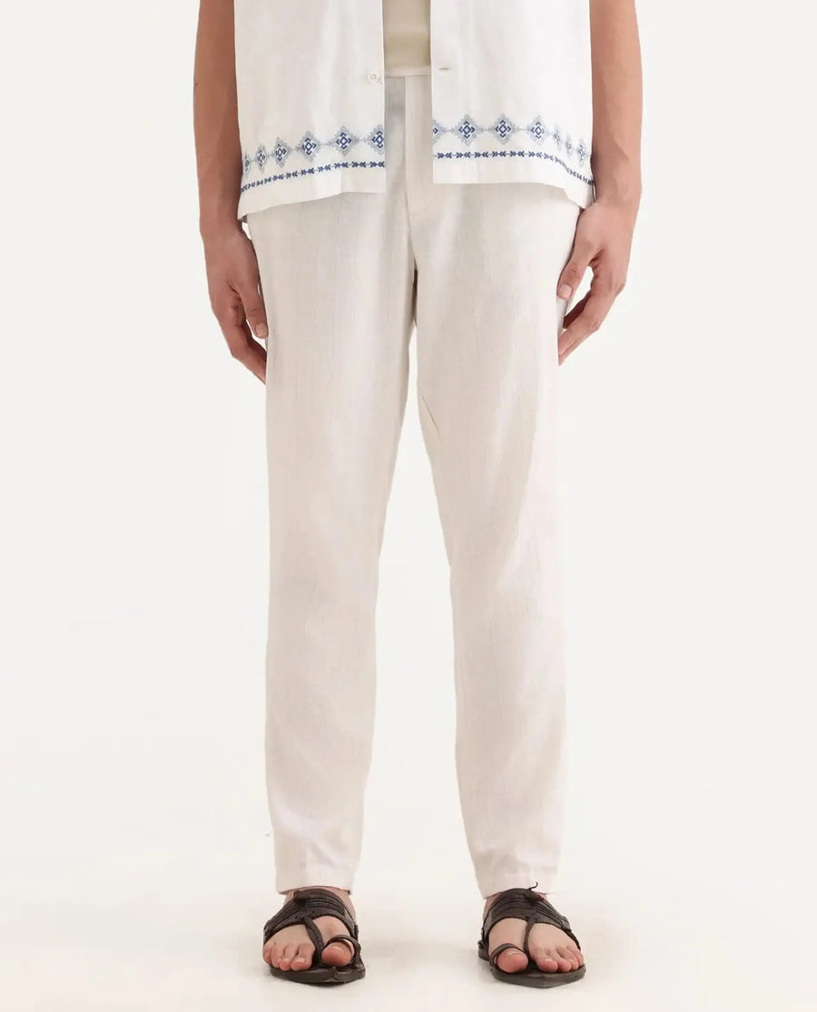 Rare Rabbit Men's Jlo Beige Cotton Blend Plain Relaxed Fit Trouser