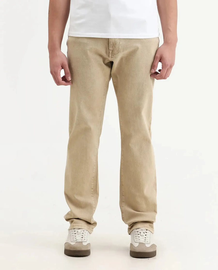 Rare Rabbit Men's Joel-G3 Beige Cotton Blend Fabric Morris Regular Plain Jeans