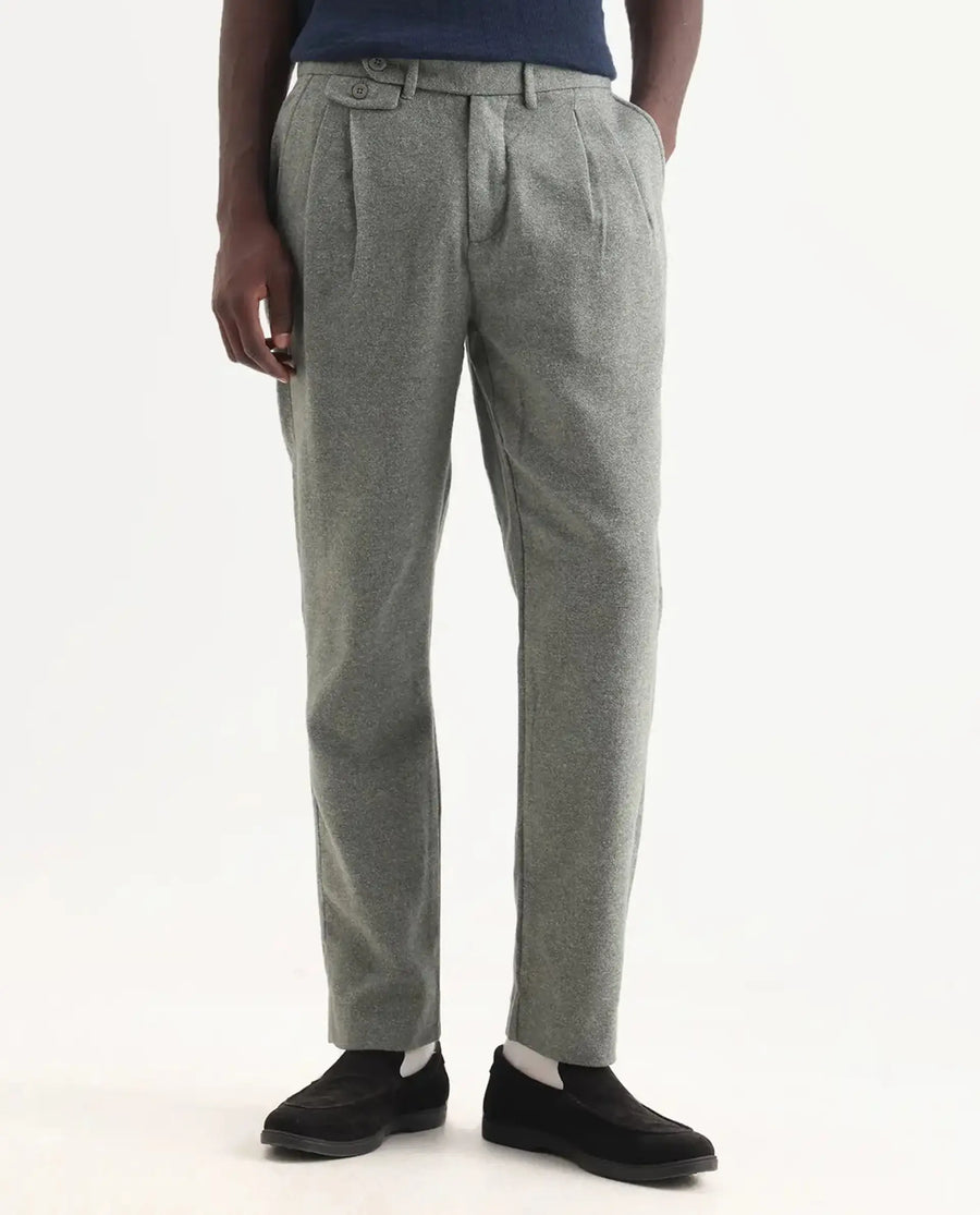 Rare Rabbit Men's Kaino Dark Green Felt Plain Regular Fit Trouser