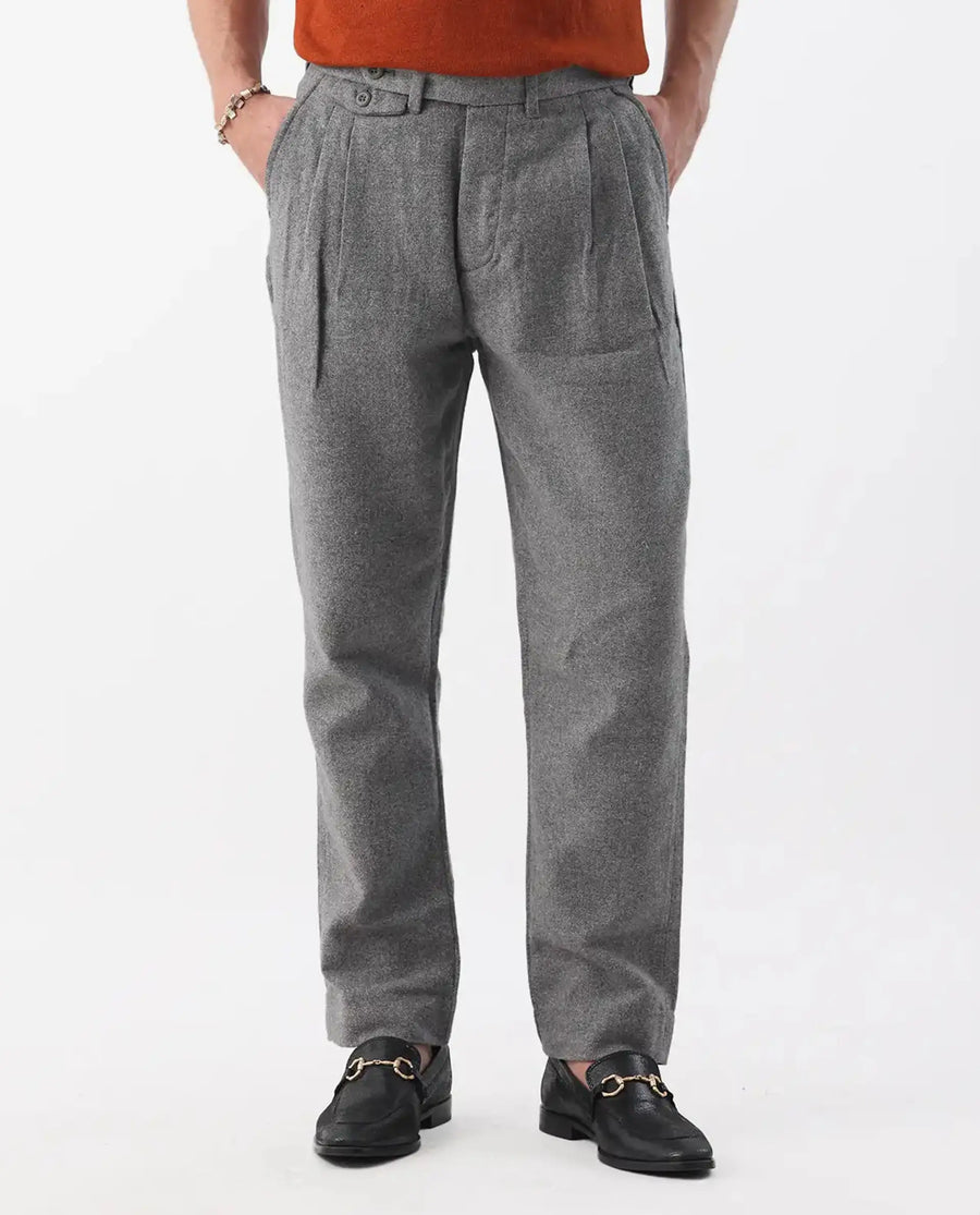 Rare Rabbit Men's Kaino Dark Grey 100% Linen Plain Regular Fit Trouser