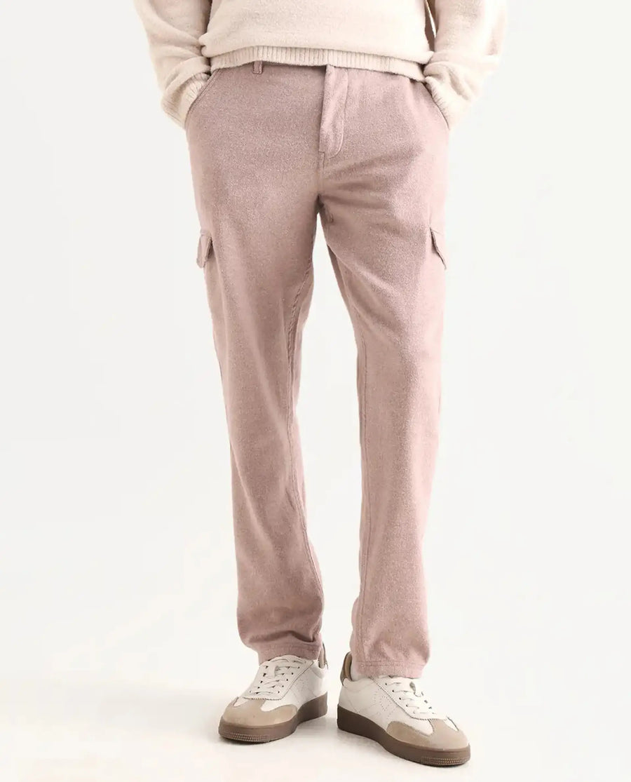 Rare Rabbit Men's Kalor Peach Cotton Blend Plain Regular Fit Trouser