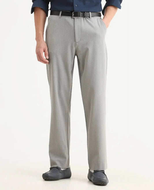 Rare Rabbit Men Kenal Dark Grey Polyester Blend Fabric Button Closure Plain Trouser