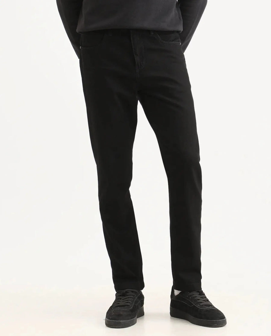 Rare Rabbit Men's Khal 26 Black Cotton Fabric Kurt Carrot Plain Jeans