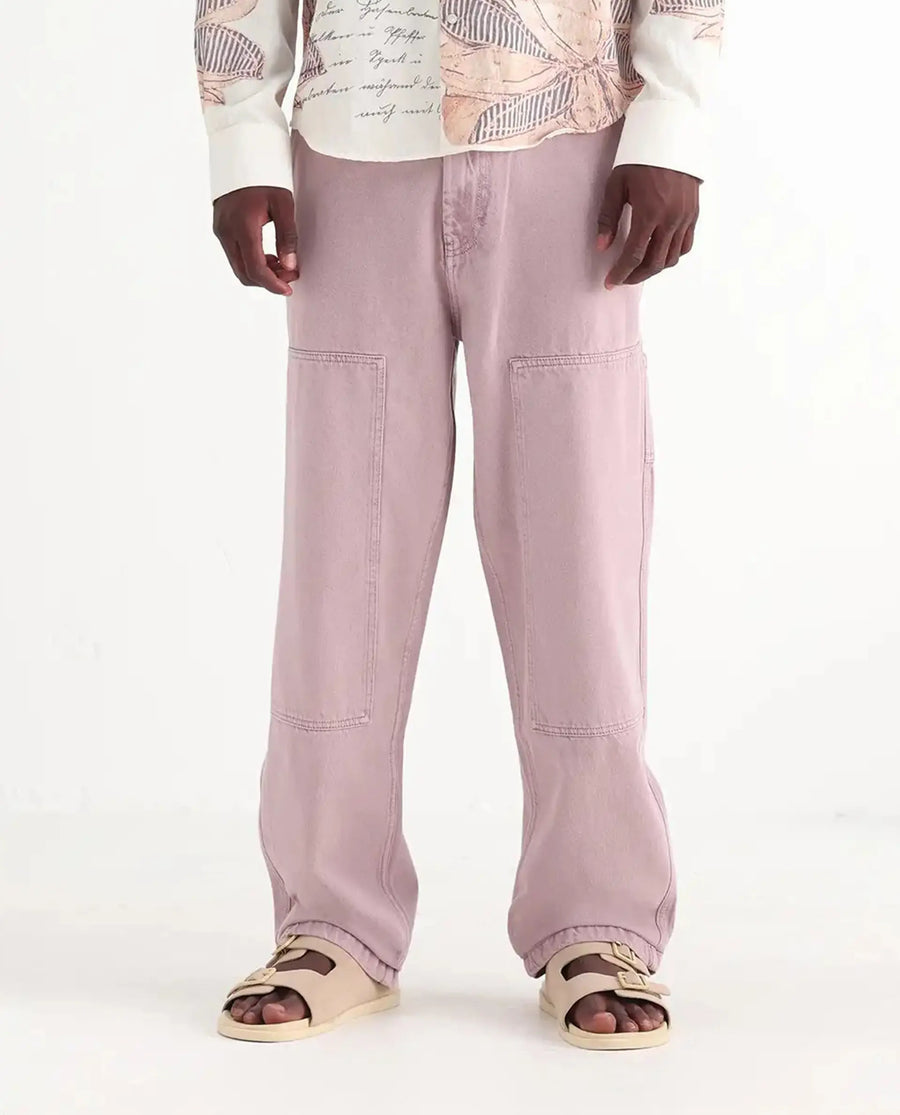 Rare Rabbit Men's Klop Dusky Purple Cotton Plain Carpenter Fit Jeans