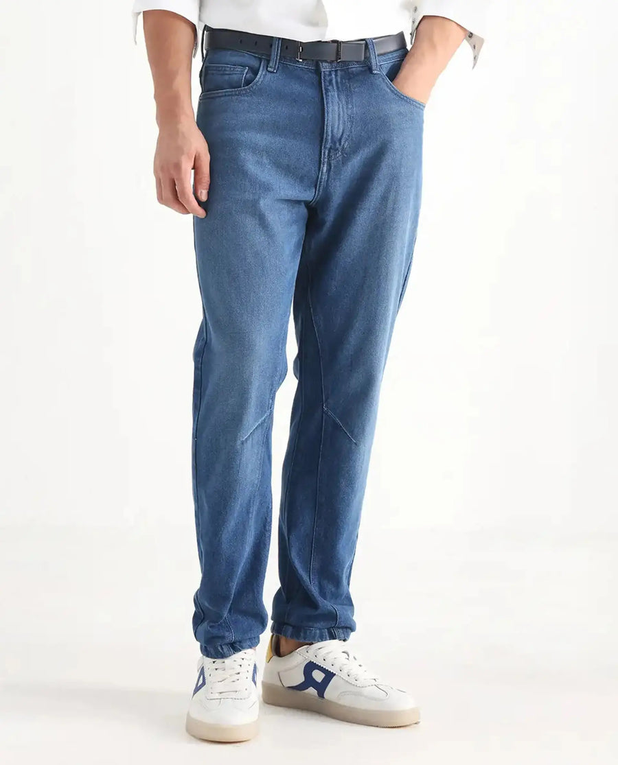 Rare Rabbit Men's Kobet Blue Cotton Plain Morris Regular Fit Jeans