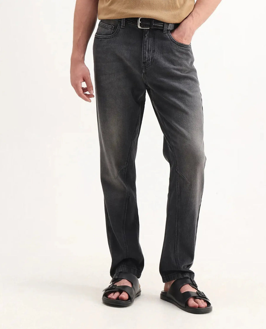 Rare Rabbit Men's Kobet Grey Cotton Plain Morris Regular Fit Jeans