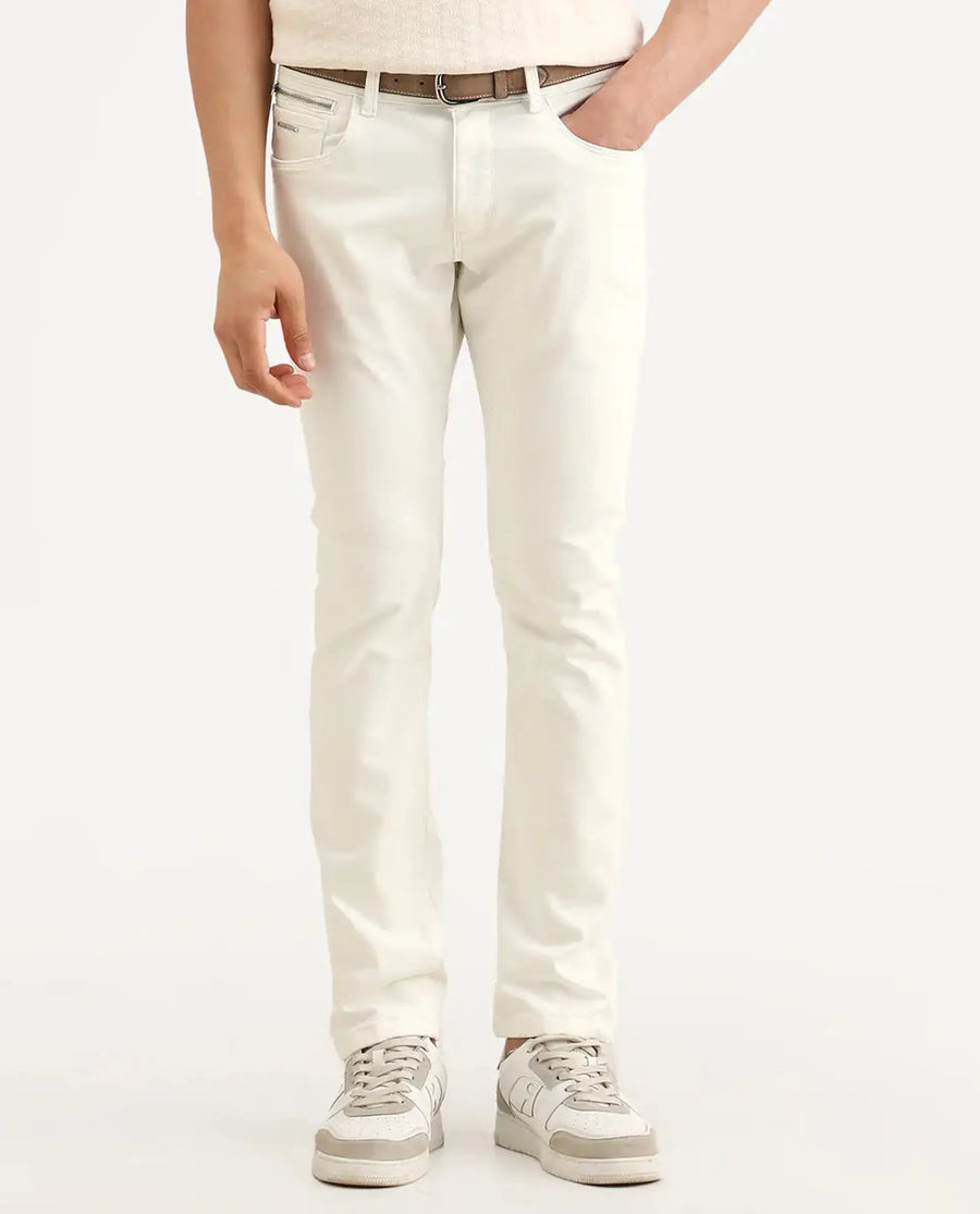 Rare Rabbit Men's Korv 26 White Cotton Blend Fabric Hawk Slim Plain Jeans
