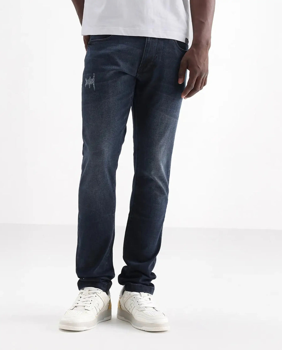 Rare Rabbit Men's Laiden Dusky Green Cotton Plain Hawk Slim Fit Jeans
