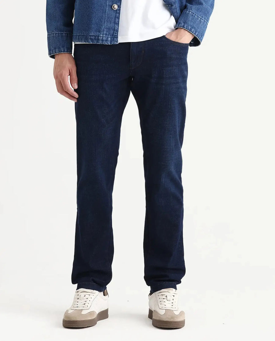 Rare Rabbit Men's Ledo-1 Dark Navy Cotton Blend Fabric Hawk Slim Plain Jeans
