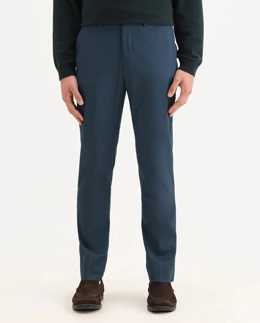 Rare Rabbit Men's Lingo Petrol Polyester Plain Regular Fit Trouser