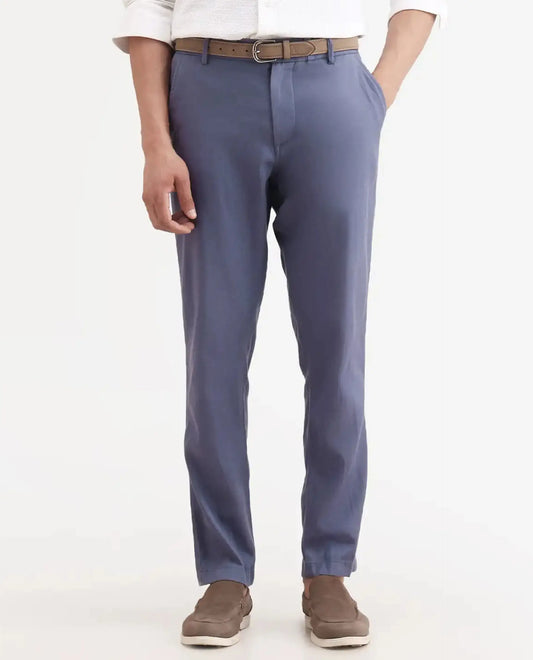 Rare Rabbit Men's Linol-T Dusky Purple Linen Blend Fabric Regular Fit Drawstring Plain Trouser