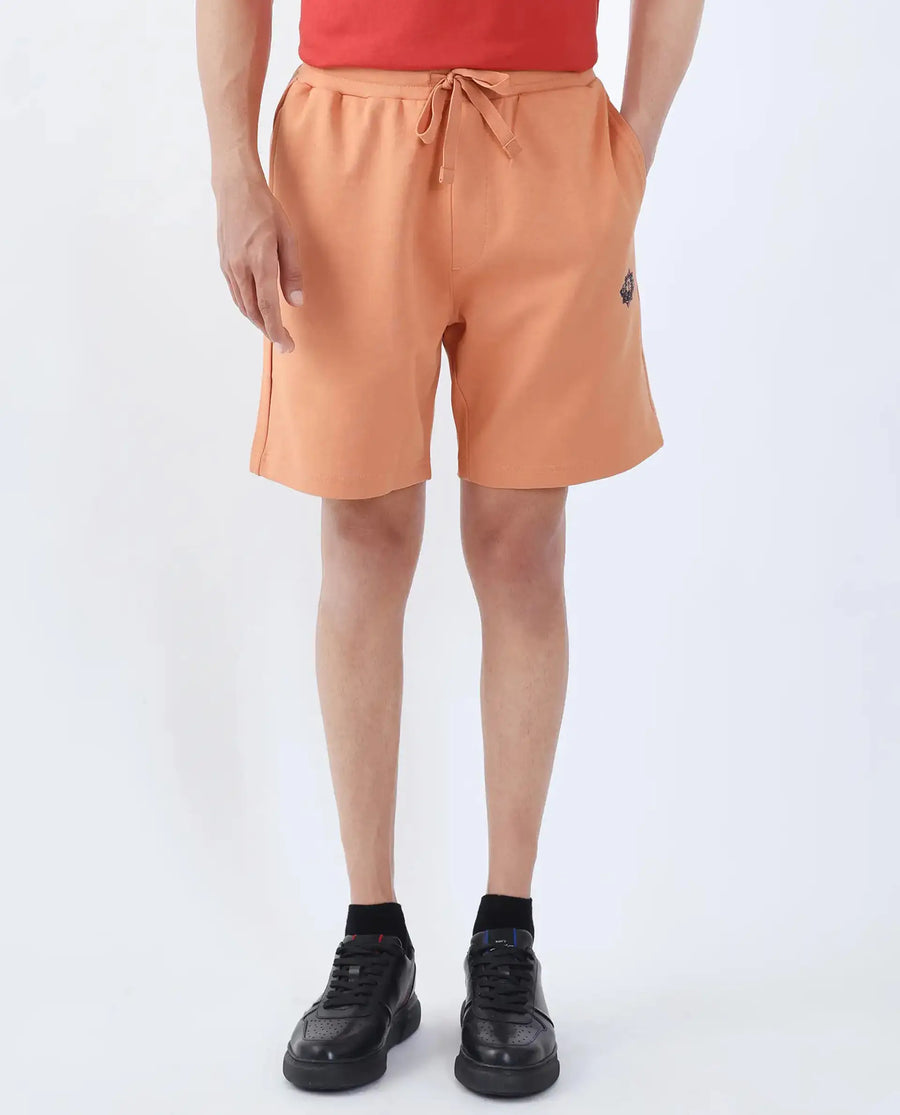 Rare Rabbit Men's Linor Dark Orange Cotton Blend Plain Regular Fit Shorts