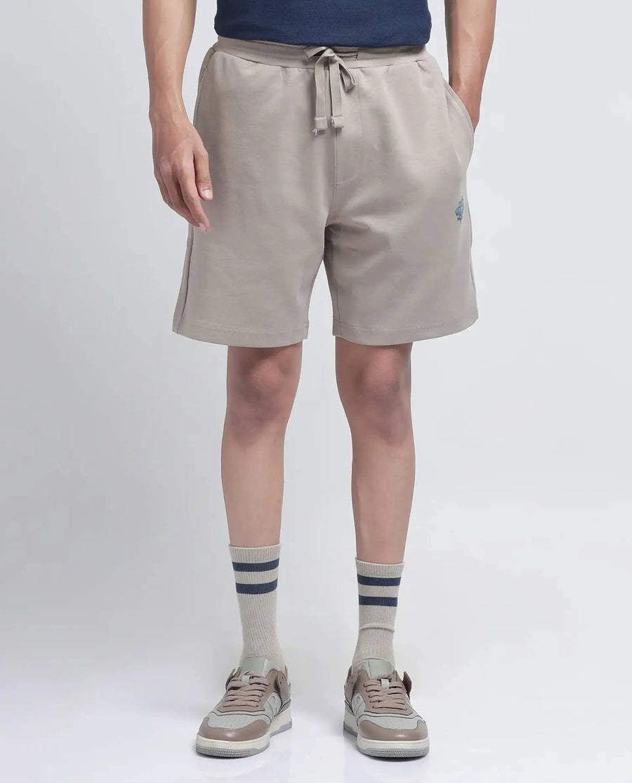 Rare Rabbit Men's Linor Beige Cotton Blend Plain Relaxed Fit Shorts